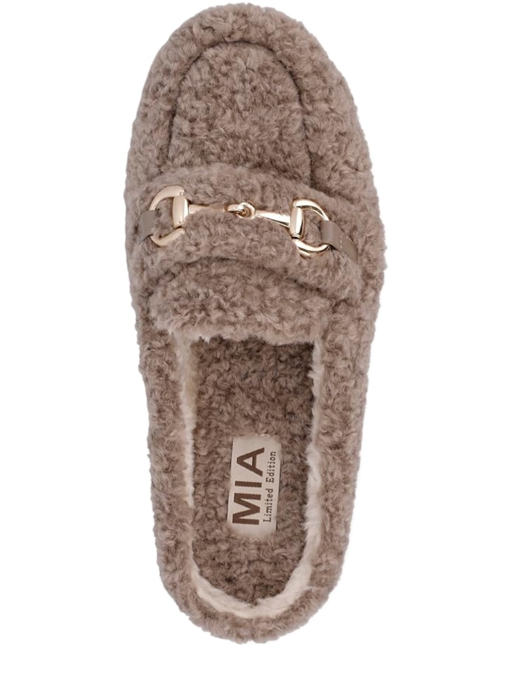 MIA | Women’s Taupe Sherpa Moccasin Mule with Gold Bit | 8